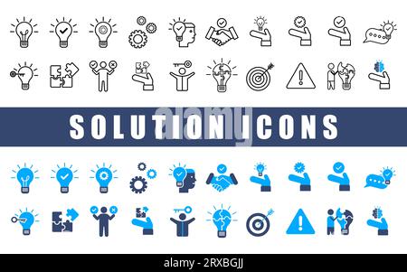 Jeu d'icônes de solution. Illustration de Vecteur