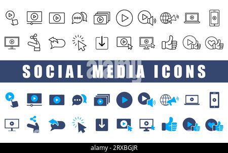 Jeu d'icônes de médias sociaux. Illustration de Vecteur