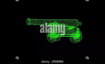 Canon antique 3D tourne sur fond noir. Histoire et concept de guerre. Pirate Cannon. Toile de fond publicitaire d'entreprise. Pour titre, texte, présentation. 3 Banque D'Images