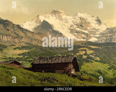 Wengernalp et Jungfrau, Wengen, Alpes bernoises, Berne, Suisse 1890. Banque D'Images