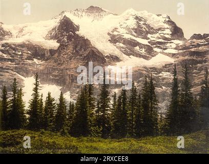 Wengernalp et Jungfrau, Wengen, Alpes bernoises, Berne, Suisse 1890. Banque D'Images