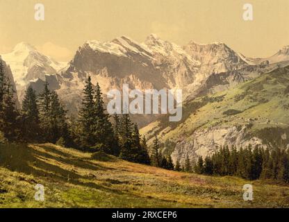 Wengernalp, Wengen, Alpes bernoises, Berne, Suisse 1890. Banque D'Images