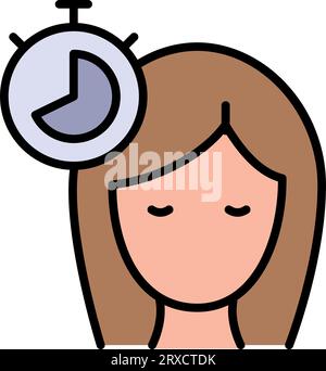 Vecteur d'icône de temps de teinture de cheveux de contour. Icône de couleur de cheveux, beauté et coiffure, signe de temps de coloration de cheveux, graphiques vectoriels sur fond blanc. Illustration de Vecteur