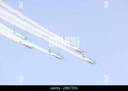 Sao Paulo, Brésil. 24 septembre 2023. Smoke Squadron survole le stade Morumbi avant la finale de la Copa do Brasil entre São Paulo et Flamengo, ce dimanche 24 septembre 2023. (Photo : Marina Uezima) crédit : Brazil photo Press/Alamy Live News Banque D'Images