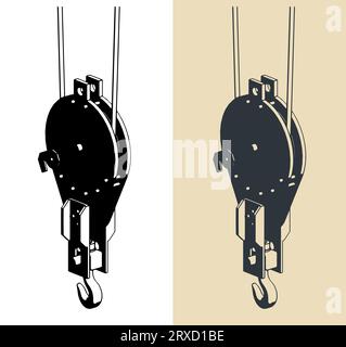 Illustration vectorielle stylisée d'un grand crochet de grue de construction en gros plan Illustration de Vecteur