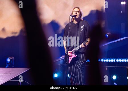 Manchester, Royaume-Uni. 24 septembre 2023. James Bourne, Matt Willis et Charlie Simpson du groupe Busted se produisent à l'AO Arena de Manchester. 2023-09-24 . Crédit : Gary Mather/Alamy Live News Banque D'Images