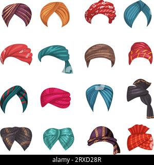 Turbans. Vêtements arabes et indiens vecteur récent authentique arabian Set Illustration de Vecteur