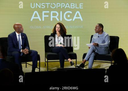 New York, New York, États-Unis. , . James Manyika, Charles Murito lors de la conférence UNSTOPPABLE AFRICA 2023 présentée par Global African Business Initiative, qui s'est tenue au Westin Grand Central à New York, septembre 21-22 2023. Crédit : Jennifer Graylock/Alamy Live News Banque D'Images