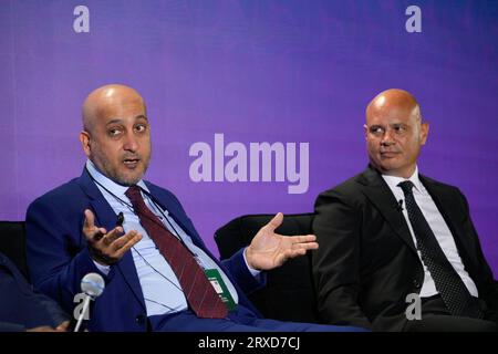 New York, New York, États-Unis. , . Walid Hareb Al Falahi, Selim Bora lors de la conférence UNSTOPPABLE AFRICA 2023 présentée par Global African Business Initiative, qui s'est tenue au Westin Grand Central à New York, en septembre 21-22 2023. Crédit : Jennifer Graylock/Alamy Live News Banque D'Images