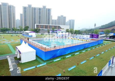 Hangzhou, Chine. 22 septembre 2023. Vue générale Pentathlon moderne : demi-finale individuelle masculine au centre sportif Fuyang Yinhu lors des Jeux asiatiques de Chine Hangzhou 2022 à Hangzhou, Chine . Crédit : Naoki Nishimura/AFLO SPORT/Alamy Live News Banque D'Images
