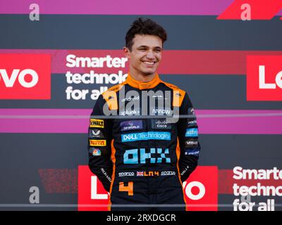 Suzuka, Japon. 24 septembre 2023. Suzuka, Japon, dimanche 24 septembre : Lando Norris (GBR) de l'équipe McLaren sur le podium lors du Grand Prix de Formule 1 du Japon 2023. Image, photo et copyright © PETERSON Mark ATP Images (PETERSON Mark/ATP/SPP) crédit : SPP Sport Press photo. /Alamy Live News Banque D'Images