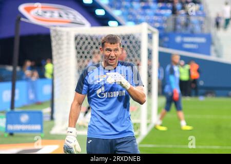 Saint-Pétersbourg, Russie. 24 septembre 2023. Mikhail Kerzhakov (41) de Zenit vu lors du match de football de la Premier League russe entre le Zenit Saint-Pétersbourg et le Lokomotiv Moscou à Gazprom Arena. Score final ; Zenit 1:2 Lokomotiv Moscou. Crédit : SOPA Images Limited/Alamy Live News Banque D'Images