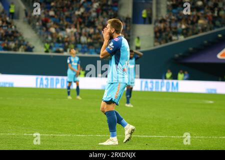 Saint-Pétersbourg, Russie. 24 septembre 2023. Ivan Sergeev (33) de Zenit vu lors du match de football de la Premier League russe entre le Zenit Saint-Pétersbourg et le Lokomotiv Moscou à Gazprom Arena. Score final ; Zenit 1:2 Lokomotiv Moscou. Crédit : SOPA Images Limited/Alamy Live News Banque D'Images