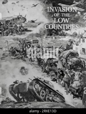 Collage de mai 1940, par Terence Tenison Cuneo, peintre anglais illustrant l'invasion des pays Bas (Benelux) par l'Allemagne au début de la Seconde Guerre mondiale. Banque D'Images