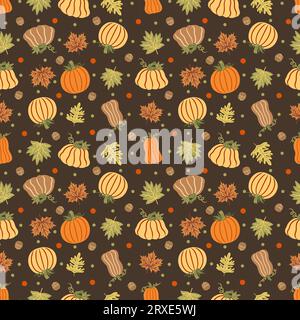 Citrouilles d'automne et gourdes Seamless Pattern Design Banque D'Images