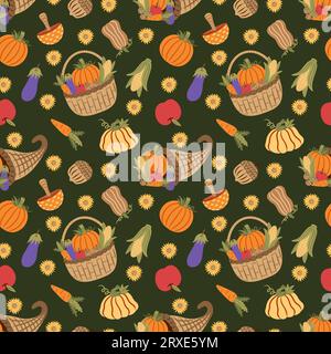 Automne récolte Thanksgiving basket et Cornucopia Seamless Pattern Design Banque D'Images