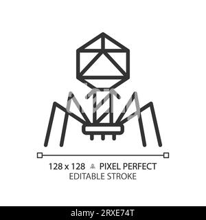 Icône de bactériophage noir en ligne mince personnalisable en 2D. Illustration de Vecteur