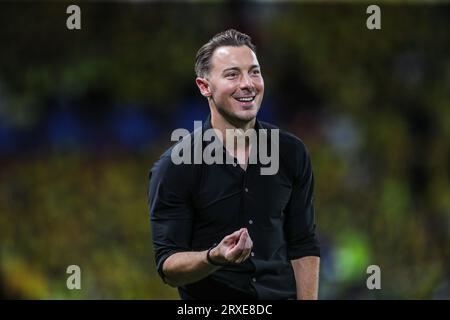 Matthias Jaissle, entraîneur-chef d'Al-Ahli Saudi FC, donne des instructions à ses joueurs lors de leur 7e journée de match de la SAFF Roshn Saudi Pro League 2023-24 contre Al-Nassr SFC au King Fahd International Stadium le 14 septembre 2023 à Riyad, Arabie Saoudite. Photo de Stringer / Power Sport Images Banque D'Images