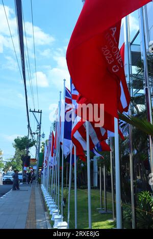 drapeaux des pays de l'asean installés devant l'hôtel Banque D'Images