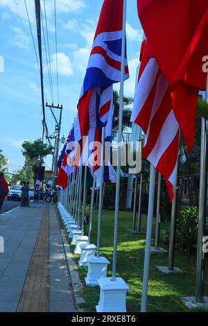 drapeaux des pays de l'asean installés devant l'hôtel Banque D'Images