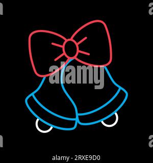 Mariage, cloches de Noël isolé sur fond noir icône. Illustration vectorielle, éléments romantiques. Autocollant, patch, badge, carte pour mariage, Saint-Valentin Illustration de Vecteur