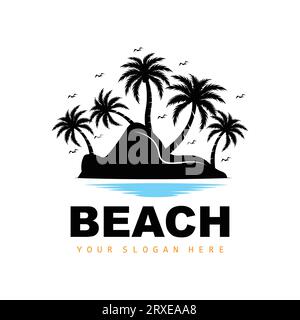 Coconut Tree et logo de la plage, Ocean nature Landscape Design, Beach icon Plant Vector Illustration de Vecteur