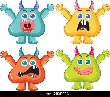 Une collection d'adorables monstres extraterrestres dans diverses couleurs vibrantes Illustration de Vecteur