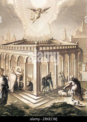 Jésus guérissant un paralytique à la piscine de Bethesda. Illustration colorée pour la vie de notre Seigneur Jésus Christ écrite par les quatre évangélistes, 1853 Banque D'Images