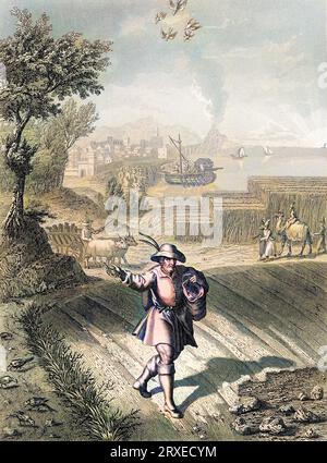 La parabole du semeur de semence. Illustration colorée pour la vie de notre Seigneur Jésus Christ écrite par les quatre évangélistes, 1853 Banque D'Images