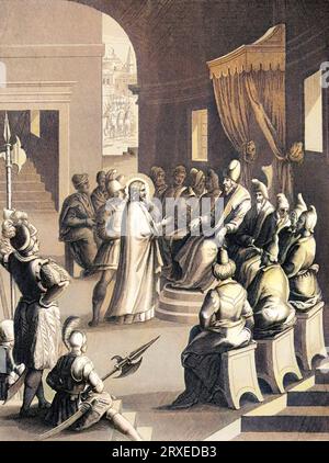 Jésus apparaît une deuxième fois devant le conseil des Juifs. Illustration colorée pour la vie de notre Seigneur Jésus Christ écrite par les quatre évangélistes, 1853 Banque D'Images