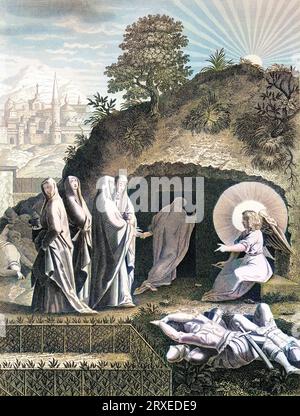 Les saintes femmes allant au tombeau de Jésus. Illustration colorée pour la vie de notre Seigneur Jésus Christ écrite par les quatre évangélistes, 1853 Banque D'Images