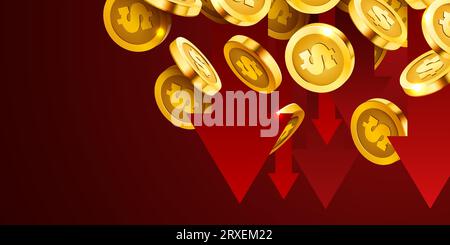 Flèches vers le bas et pièces volantes. Concept de crise et de perte. Illustration vectorielle Illustration de Vecteur