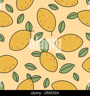 Modèle sans couture avec ligne citron et feuilles Illustration de Vecteur