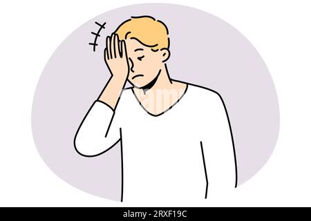 Homme frustré faisant le visage geste de paume se sentant gêné. Homme anxieux se souvenir des choses se sentent stressées ou confuses. Illustration vectorielle. Illustration de Vecteur