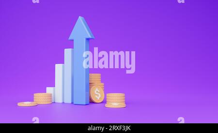 Flèche vers le haut, graphique et icône pièces. Investissement, croissance financière Banque D'Images