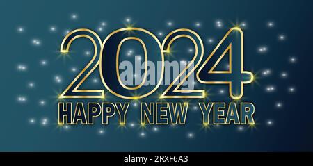 2024 conception de la nouvelle année heureuse, Bienvenue célébrer la carte de voeux joyeuse décoration et célébration thème illustration vectorielle Illustration de Vecteur
