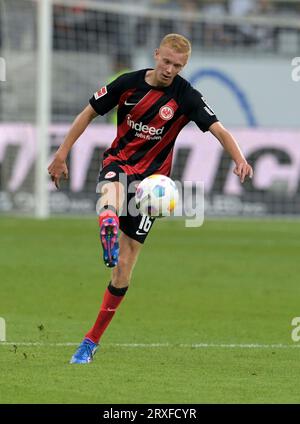 Francfort, Deutschland. 24 septembre 2023. Hugo Larsson fotografiert beim Fußball Bundesliga Spiel Eintracht Frankfurt gegen den SC Freiburg am 24.9.2023 à Francfort. Crédit : dpa/Alamy Live News Banque D'Images