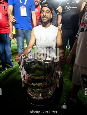 Sao Paulo, Brésil. 24 septembre 2023. Lucas Moura de Sao Paulo célèbre avoir remporté la Copa do Brasil après le match entre Sao Paulo et Flamengo, pour la deuxième manche de la finale Brazil Cup 2023, au stade Morumbi, à Sao Paulo, le 24 septembre. Photo : Gledston Tavares/DiaEsportivo/Alamy Live News crédit : DiaEsportivo/Alamy Live News Banque D'Images