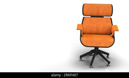Fauteuil noir avec siège orange en daim. Vue avant. Conception de meubles. rendu 3d. Isolé sur fond blanc Banque D'Images
