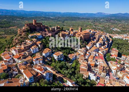 Vue aérienne de Vilafames, Communauté valencienne, Espagne Banque D'Images