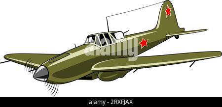 Avion de chasse IL 2 1943. Avions WW II. Avion vintage. Vecteur clipart isolé sur blanc. Illustration de Vecteur