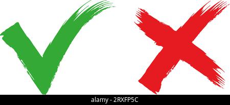 Ensemble d'icônes avec coches et croix rouge pour les applications et le Web, illustration vectorielle de conception plate Illustration de Vecteur