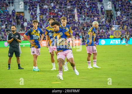 Orlando, Floride, États-Unis, 24 septembre 2023, les joueurs d'Inter Miami s'échauffent à l'Exploria Stadium. (Crédit photo : Marty Jean-Louis/Alamy Live News Banque D'Images