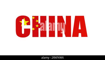 DRAPEAU TEXTURÉ DE TEXTE DE CHINE ISOLÉ SUR FOND BLANC ILLUSTRATION 8K. Banque D'Images