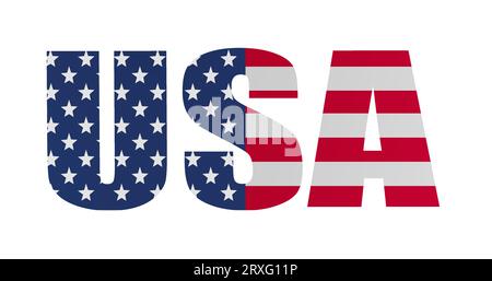 TEXTE USA TEXTURÉ AVEC DRAPEAU USA ISOLÉ SUR FOND BLANC ILLUSTRATION 8K. Banque D'Images