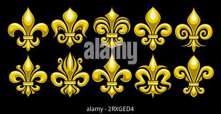 Vector Fleur de LIS Set, bannière horizontale avec lot collection de 10 illustrations découpées de variété fleurs de lis de lys jaune, groupe de nombreux Illustration de Vecteur