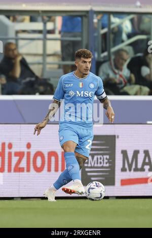 Le défenseur italien du SSC Napoli Giovanni Di Lorenzo contrôle le ballon lors du match de football Serie A entre le FC Bologne 1909 et le SSC Napoli au Stadio Renato Dall Ara Bologne, le 24 septembre 2023. Banque D'Images