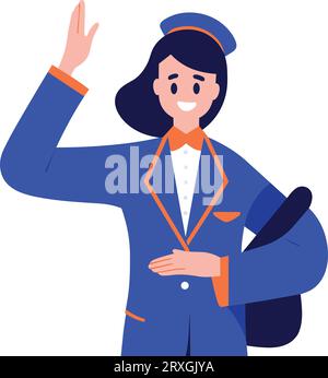 Agent de bord dessiné à la main avec valise dans un style plat isolé sur fond Illustration de Vecteur