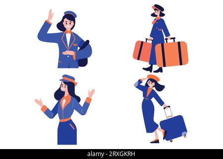 Agent de bord dessiné à la main avec valise dans un style plat isolé sur fond Illustration de Vecteur