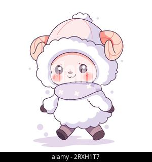 Mignon mouton Kawaii dans les vêtements d'hiver. Illustration vectorielle. Illustration de Vecteur